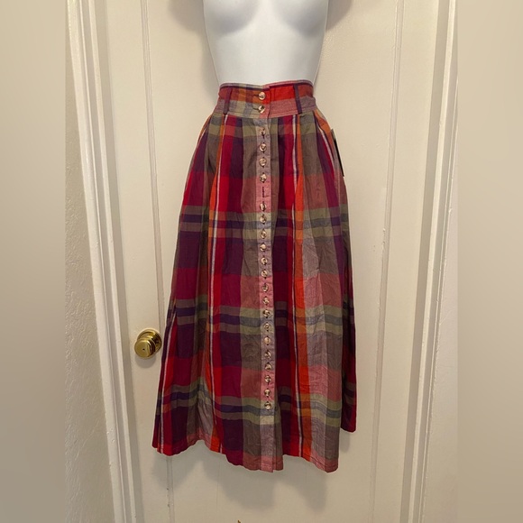 NWT True Vintage 1980s/1990s 100% Cotton Plaid Button Front Midi Skirt - Picture 4 of 16